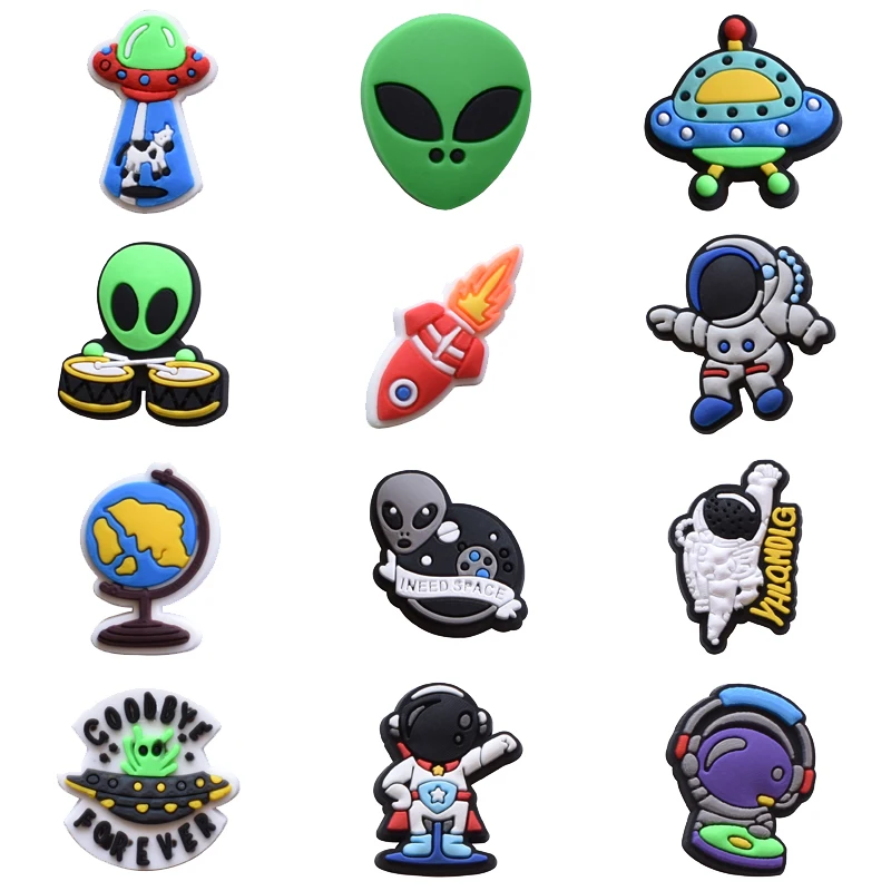 Top Trends: 1Pcs PVC Alien For Crocs Charms DIY Badge Unisex Sandals Buckle Kids Pins Decoration Jeans Shoe Ornaments Party Favors Wholesale Shoppable Styles