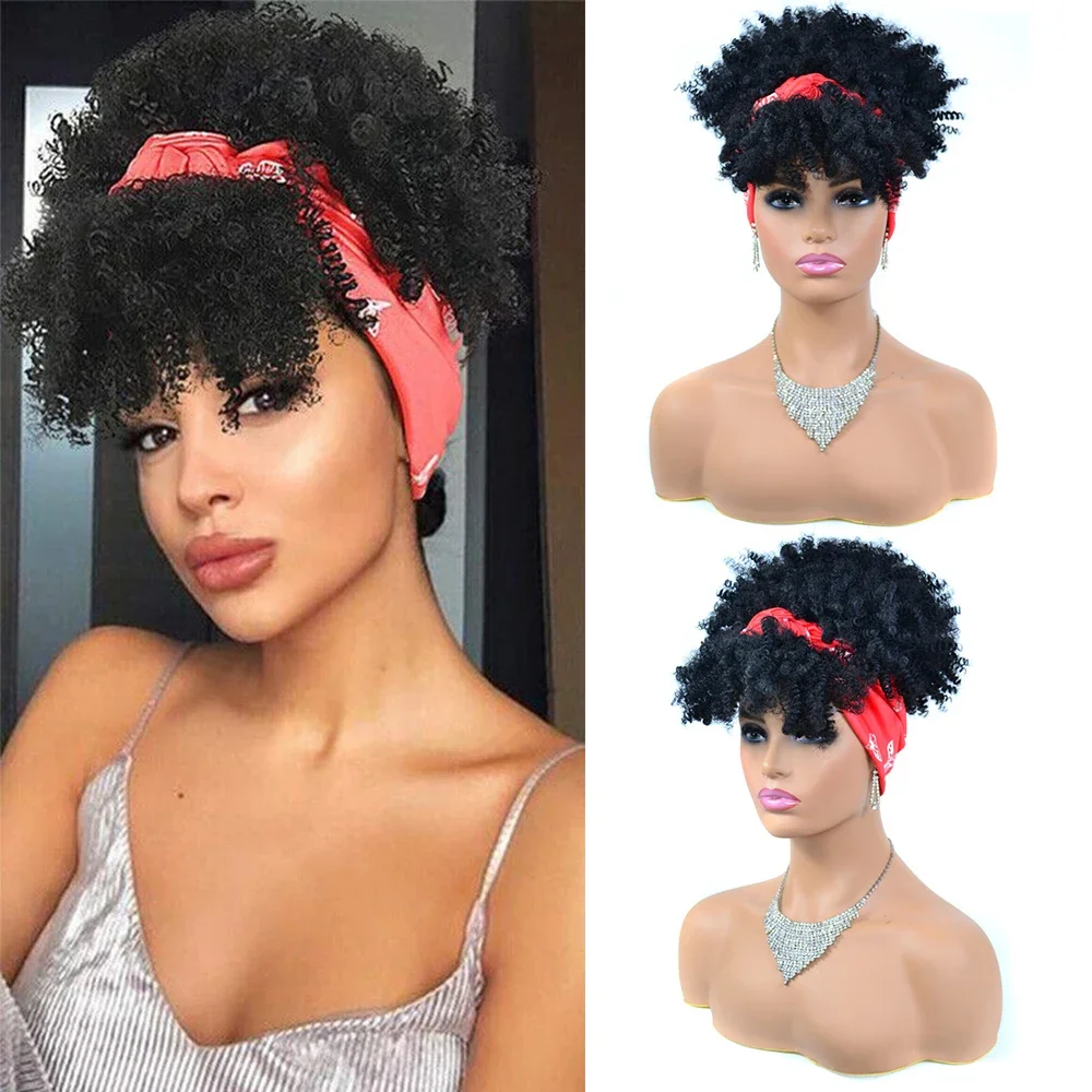 Top Trends: Short Kinky Curly Headband Wig Ombre Afro Curly Wig With Head Band Synthetic Scarf Wigs For Women Cosplay Hair High Temperature Shoppable Styles