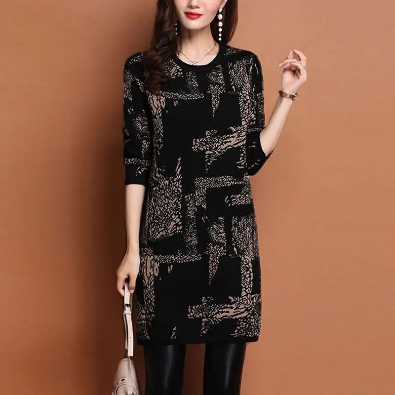 Top Trends: Female Clothing Casual Printed Midi T-shirt Vintage O-Neck Autumn Winter Long Sleeve Korean Loose All-match Spliced Pullovers Shoppable Styles