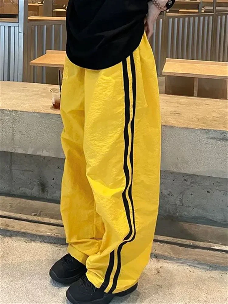 Top Trends: QWEEK Y2K Vintage Yellow Sweatpants Women Streetwear Hip Hop Quick Dry Gray Joggers Oversize American Retro Striped Track Pants Shoppable Styles