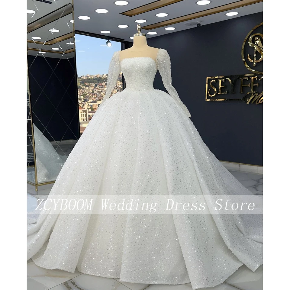 Top Trends: Luxury O-Neck Sequin Pearls Wedding Dresses 2023 Ball Gown Floor Length Sweep Train Full Sleeves Custom Made Bridal Gown Shoppable Styles