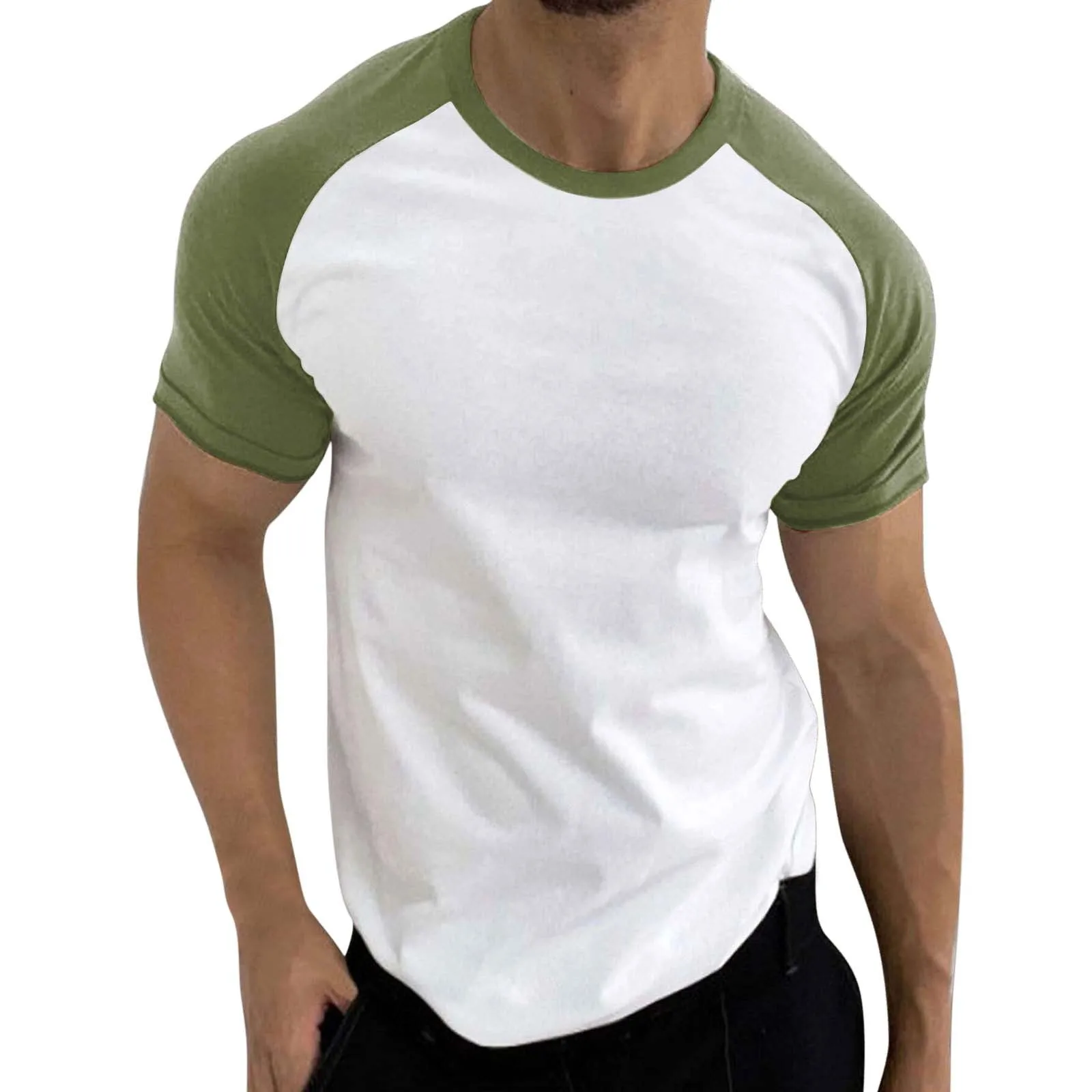 Top Trends: Mens Summer T-shirts Casual Sport Color Block Raglan Sleeves O-neck Skinny T Shirt Stitching Bodybuilding Baseball Male Top Tees Shoppable Styles