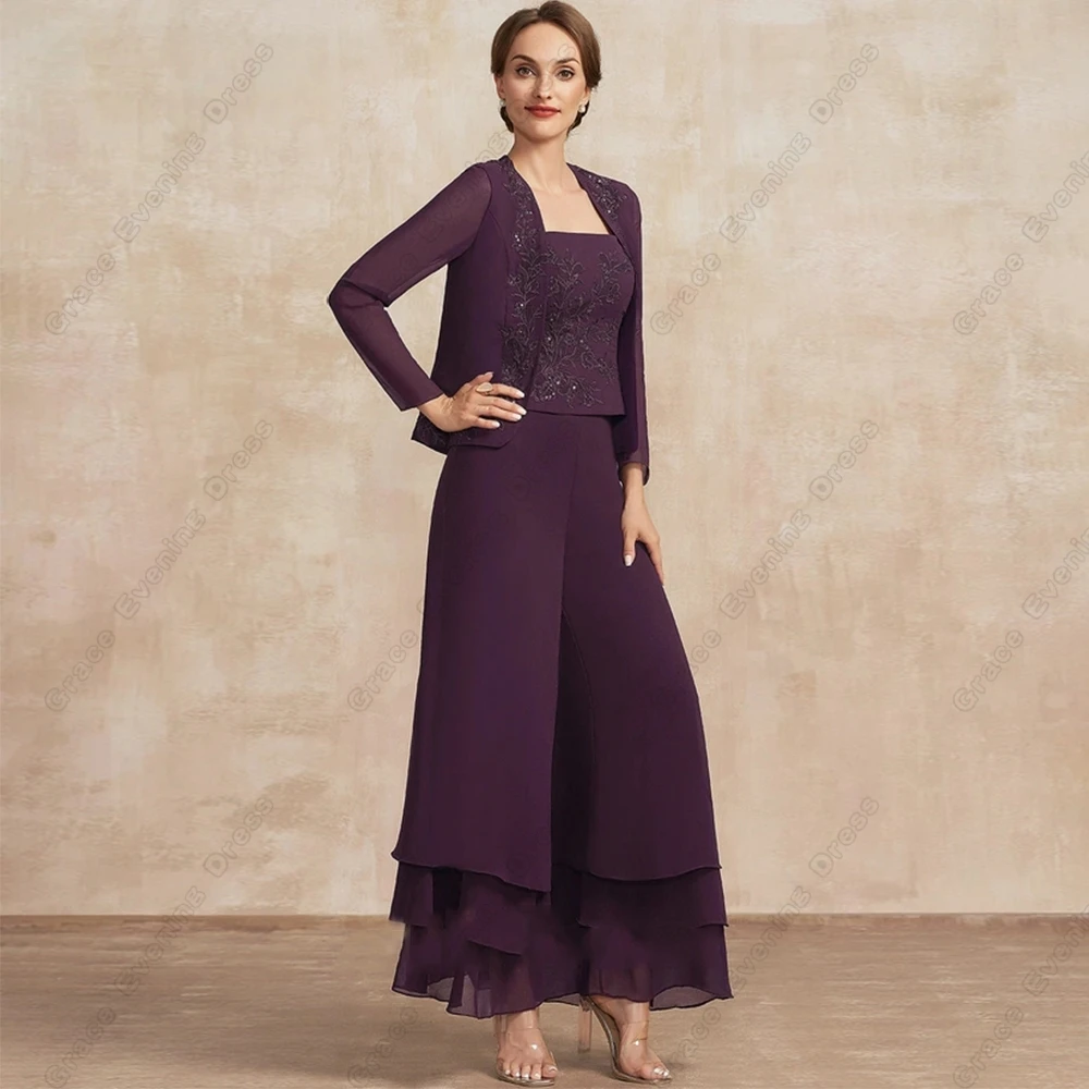 Top Trends: Purple Boat Neck Mother Of Bride Dresses With Lace 2023 Ankle Length Wedding Party Dresses Full Sleeve Vestidos De Noche Shoppable Styles - Image 3