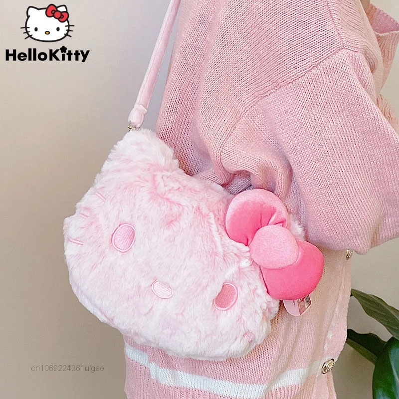 Top Trends: Sanrio Hello Kitty New Pink Bags Y2k Girl Cute Small Plush Purse Messenger Bag Women Soft Cartoon Shoulder Bag Friend Gifts Shoppable Styles