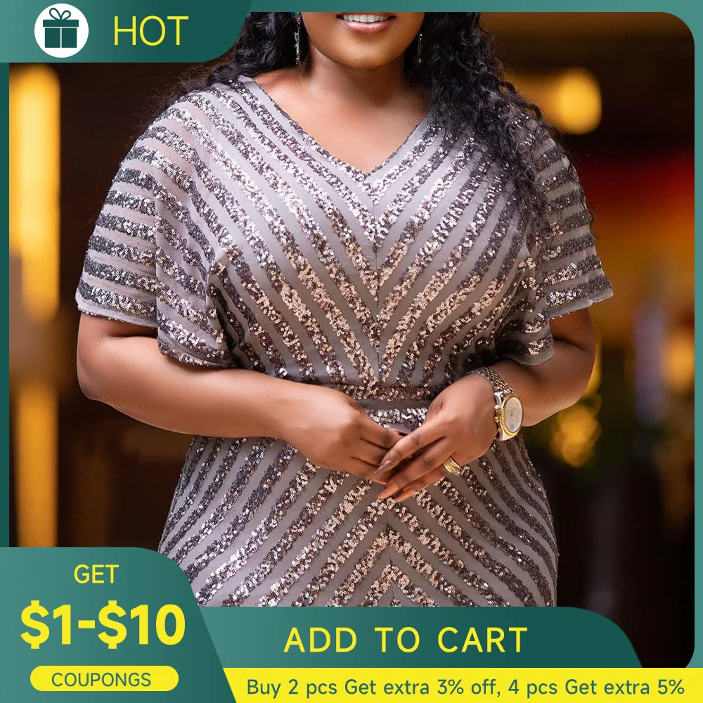 Top Trends: Plus Size Evening Party Dress For Women 3XL Elegant Wedding Dinner Formal Clothing Simple Design Sequin Long Dresses Large Sizes Shoppable Styles