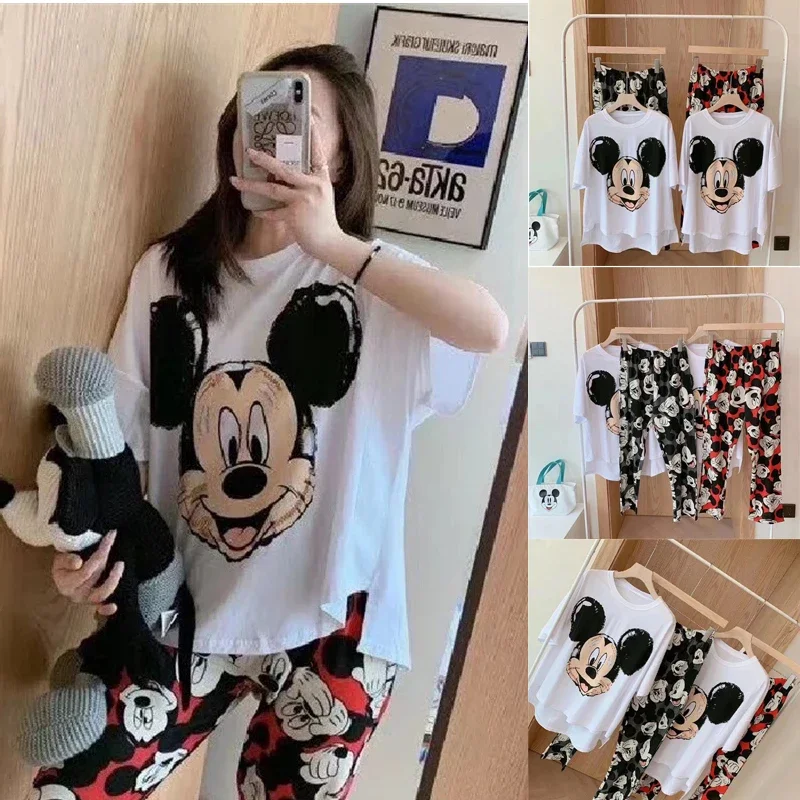 Top Trends: Pajamas Mickey Minnie Print Home Clothes Women's Summer Short-sleeved Trousers Pajamas Women's Cartoon Loose Pajamas Shoppable Styles