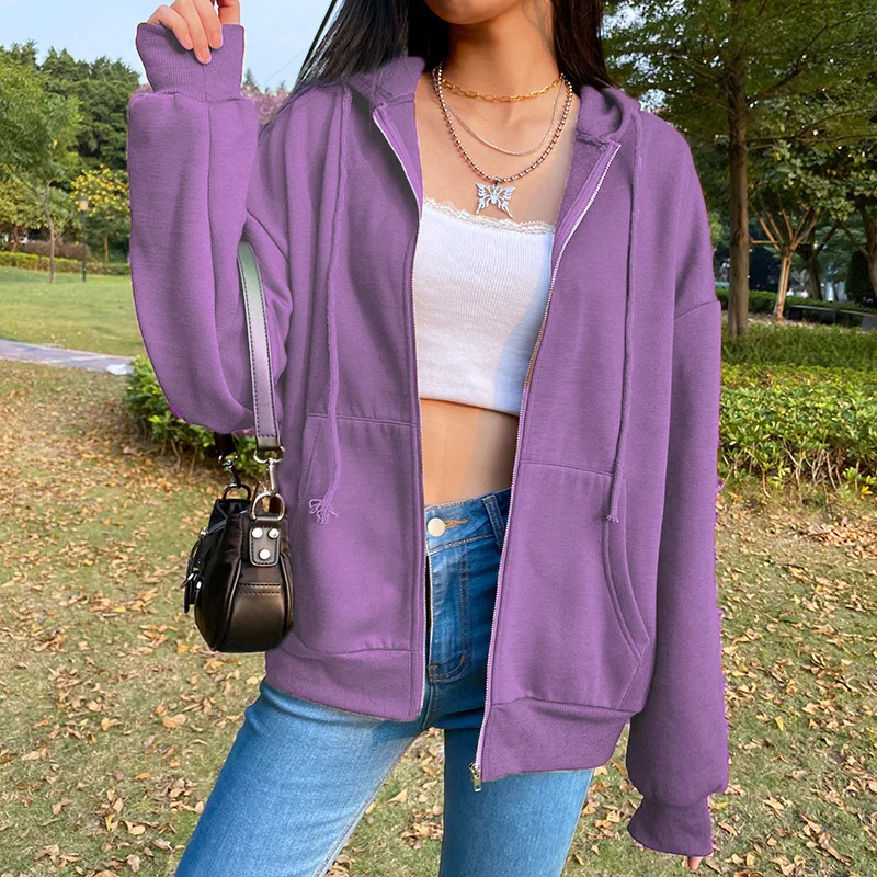 Top Trends: Autumn Winter Women's Clothing Solid Color Hooded Plush Sweatshirt Long Sleeve Hoodies Coat Street Loose Zip Cardigan Tops Shoppable Styles