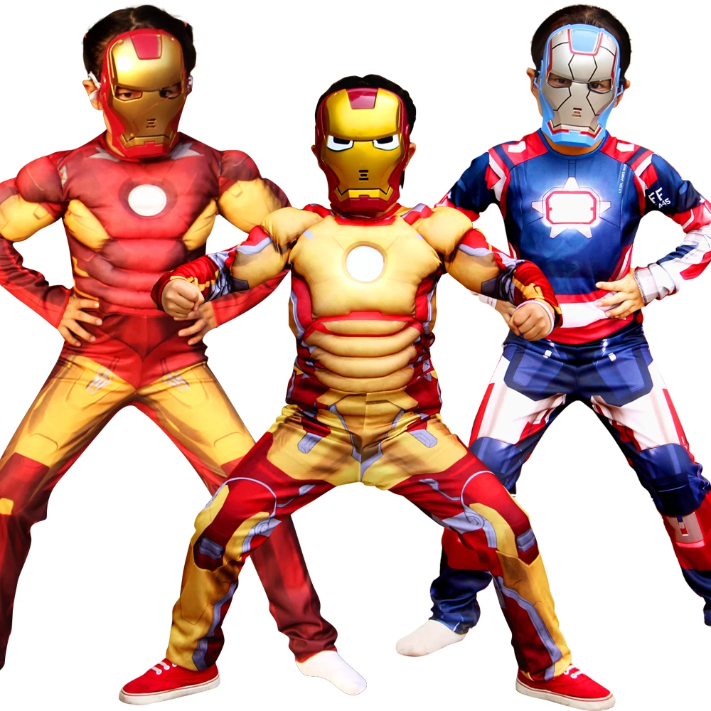 Top Trends: Iron Man Superheroes Cosplay Muscle Costumes Attached Mask Christmas Birthday Children's Day Gifts Dress Kids Gifts Shoppable Styles