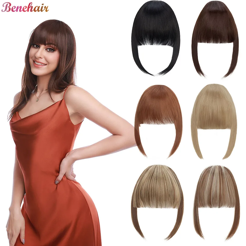 Top Trends: Benehair Synthetic Fake Blunt Air Bangs Clip In Hair Extensions Clip In French Bangs Straight Fringe False Hairpiece For Women Shoppable Styles