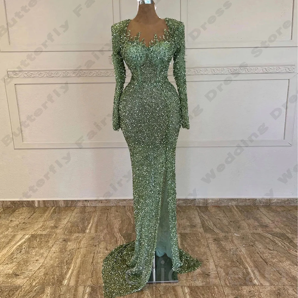 Top Trends: Glitter Women&#039;s Long Sleeved Evening Dresses Mermaid Round Neck Elegant Princess Prom Gowns Formal Fashion Celebrity Party Robe Shoppable Styles