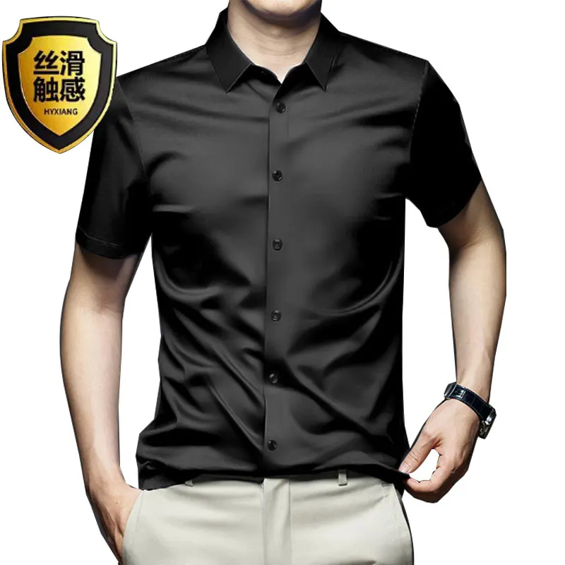 Top Trends: 6XL Men&#039;s Short Sleeve Shirt Spring / Summer And Large Solid Ice Silk Non-ironing Luxury Business Fashion Casual Wrinkle-proof Shoppable Styles