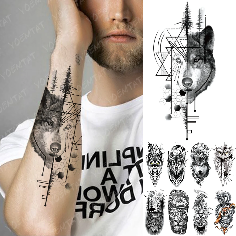 Top Trends: Lobo Wolf Waterproof Temporary Tattoo Stickers Wise Tiger Forest Linear Geometric Animal Fake Tatu Arm Leg Men Women Tatoo Kids Shoppable Styles