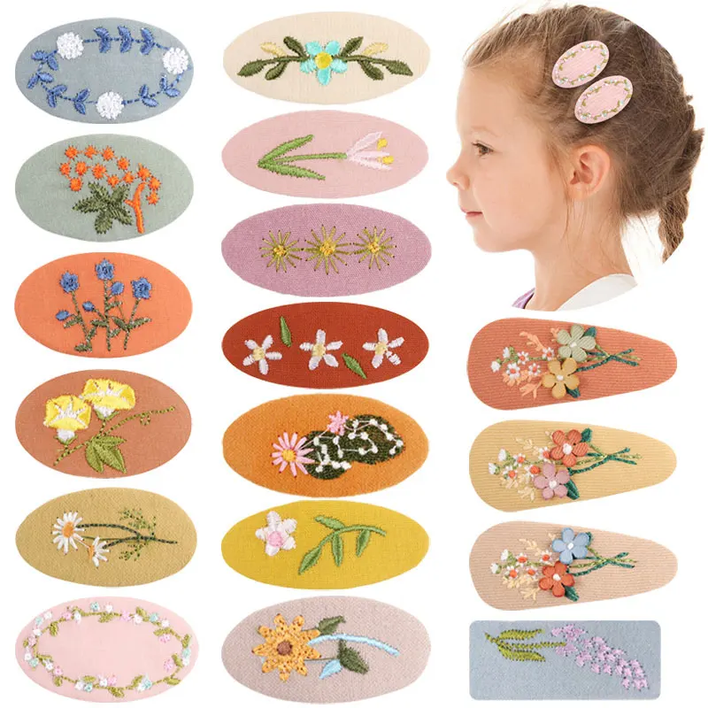 Top Trends: 2Pcs / set Sweet Embroidery Hair Clips For Girls Waterdrop Shape BB Hairpin Barrettes Kids Hairpins Headwear Hair Accessories Shoppable Styles