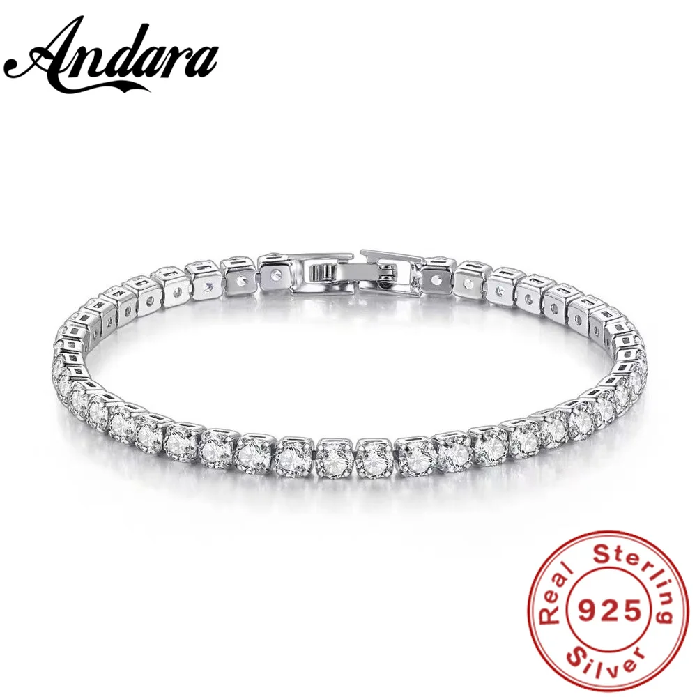 Top Trends: 925 Sterling Silver Bracelet Zircon Chain Bracelet For Women Fashion Simple Engagement Wedding Glamour Jewelry 4MM 17.5CM Shoppable Styles