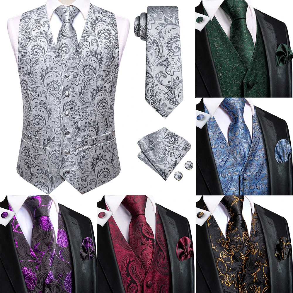 Top Trends: Hi-Tie Grey Paisley Mens Vest Tie Business Formal Dress Silk Sleeveless Jacket 4PC Hanky Cufflink Paisley Suit Waistcoat Wedding Shoppable Styles