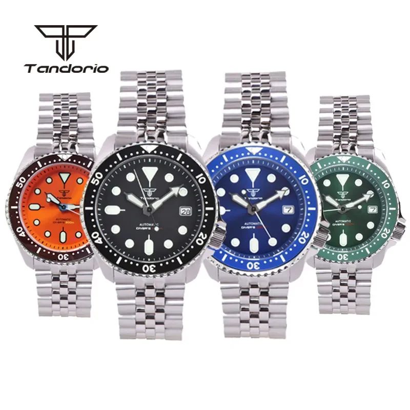 Top Trends: Tandorio NH35A 41mm 200m Automatic Diving Men Wristwatch Steel Bracelet Black / Blue / Green Dial Luminous Sapphire Glass Auto Date Shoppable Styles