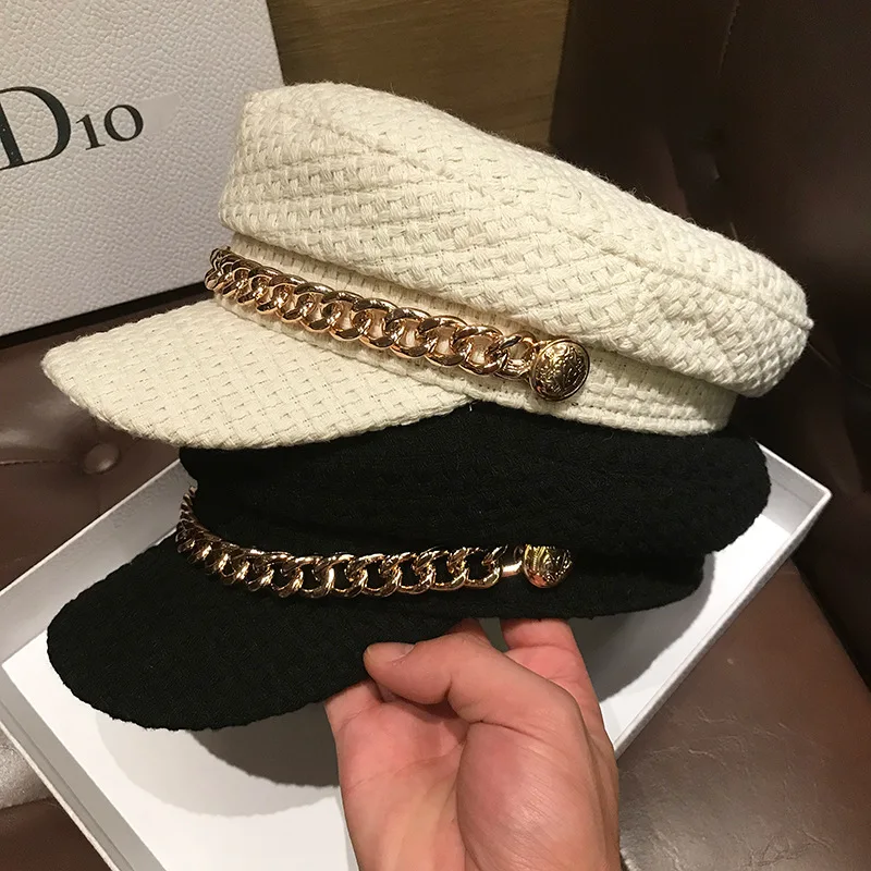 Top Trends: Autumn And Winter Women's Fashionable And Versatile Vintage Chain Duck Hat Casual Flat Hat Painter Warm Octagonal Beret Hat C41 Shoppable Styles