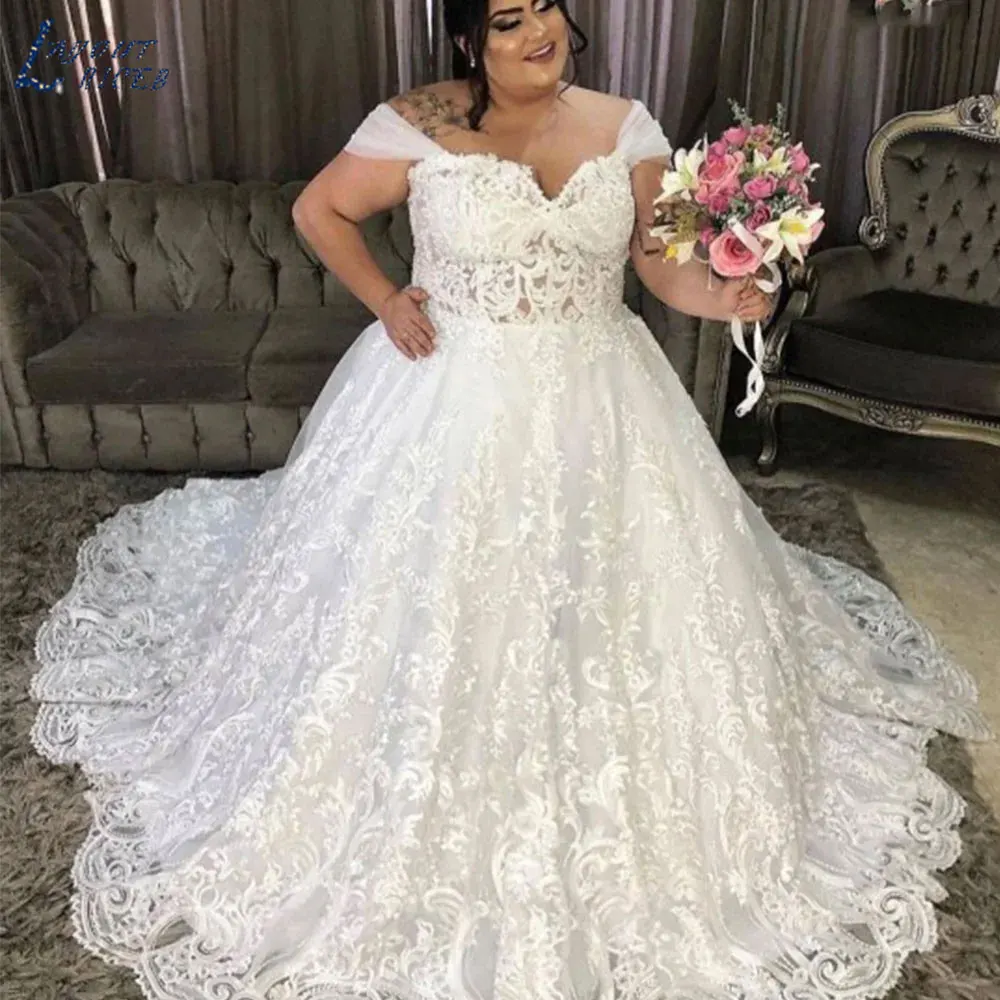 Top Trends: LAYOUT NICEB Elegant Plus Size Appliques Wedding Dresses Exquisite Lace Short Sleeves Bride Gowns Off Shoulder Vestidos De Noiva Shoppable Styles