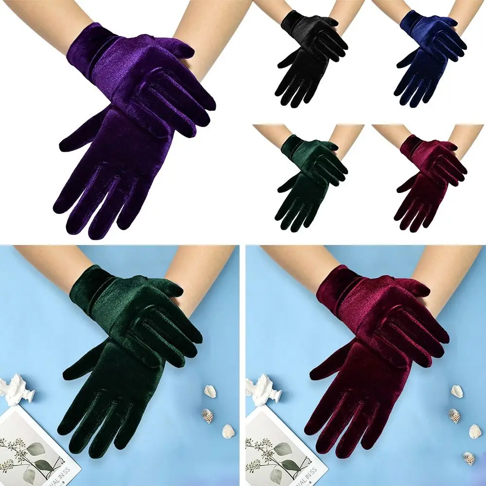 Top Trends: Vintage Velvet Full Finger Gloves For Women Classic Short Opera Gloves Autumn Winter Stretchy Wrist Length Banquet Satin Gloves Shoppable Styles