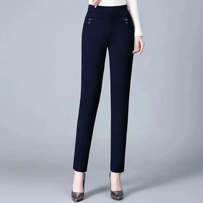 Top Trends: Office Lady Solid Big Size 6XL All-match Pencil Pants Spring Autumn Fashion Women Elastic High Waist Pockets Straight Trousers Shoppable Styles - Image 6