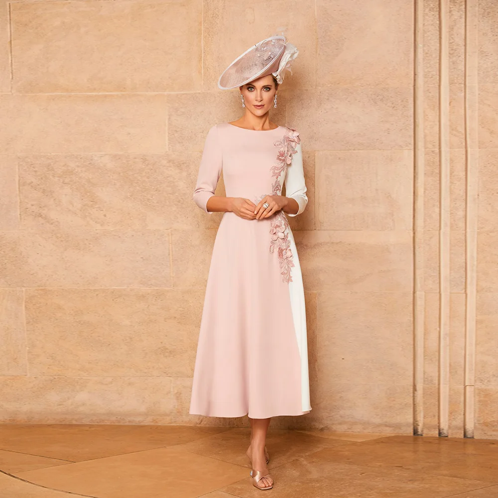 Top Trends: 2022 Latest Pink Mother Of The Bride Dresses Boat Neck Appliques Half Sleeve A-Line Tea Length Cocktail Dress Vestido De Festa Shoppable Styles