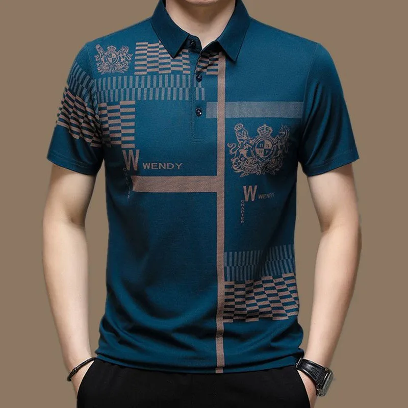 Top Trends: Summer Business Office Casual Short Sleeve Polo-Neck T-shirt 2023 Fashion Male Clothes Korean Trend Printed Spliced Men's Tops Shoppable Styles