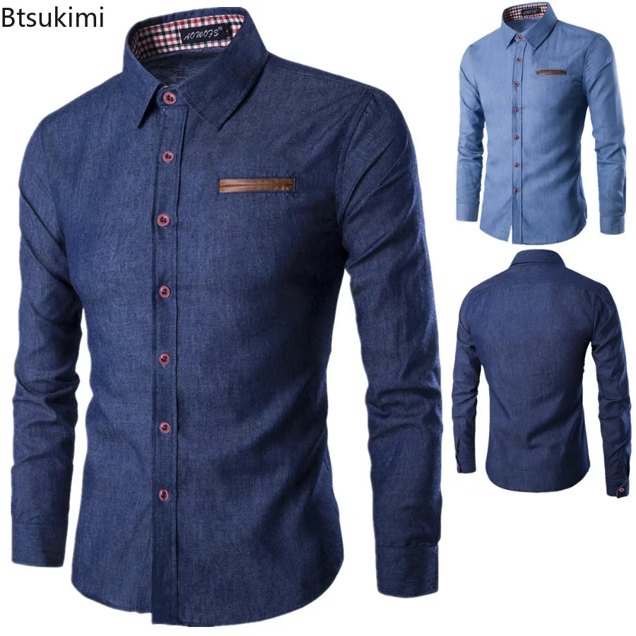 Top Trends: 2023 Men&#039;s Long Sleeve Denim Dress Shirt Slim Fit Button Down Casual Top Shirts Male Formal Dress Shirts Blusas Chemise Homme Shoppable Styles