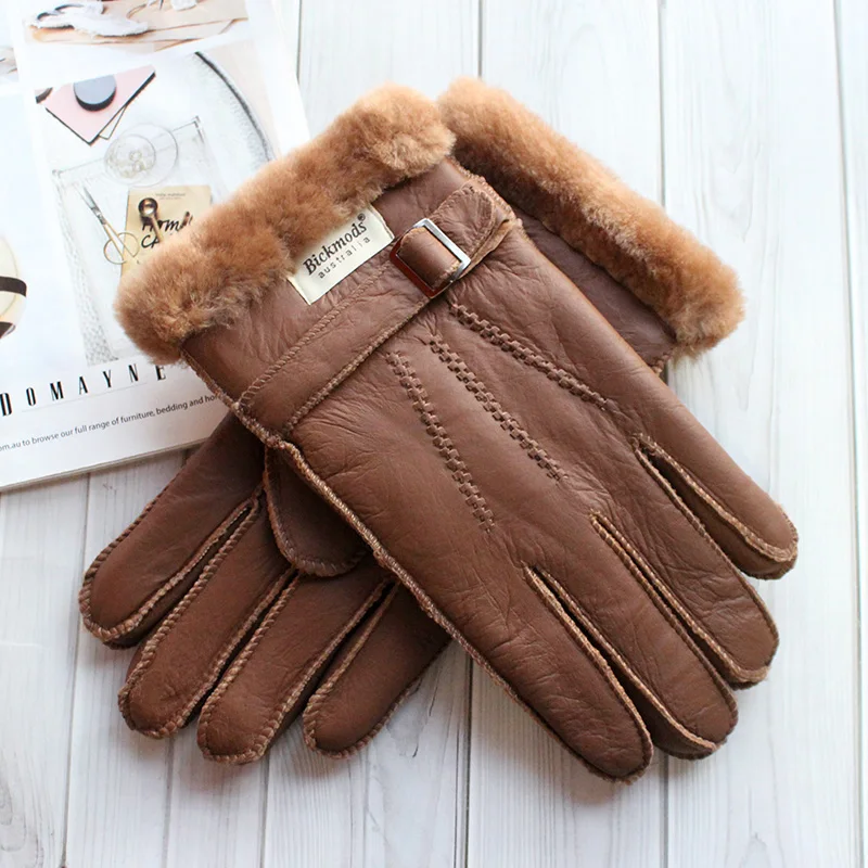 Top Trends: Sheepskin Fur Gloves Men&#039;s Thick Winter Warm Large Size Outdoor Windproof Cold Hand Stitching Sewn Leather Finger Gloves Shoppable Styles