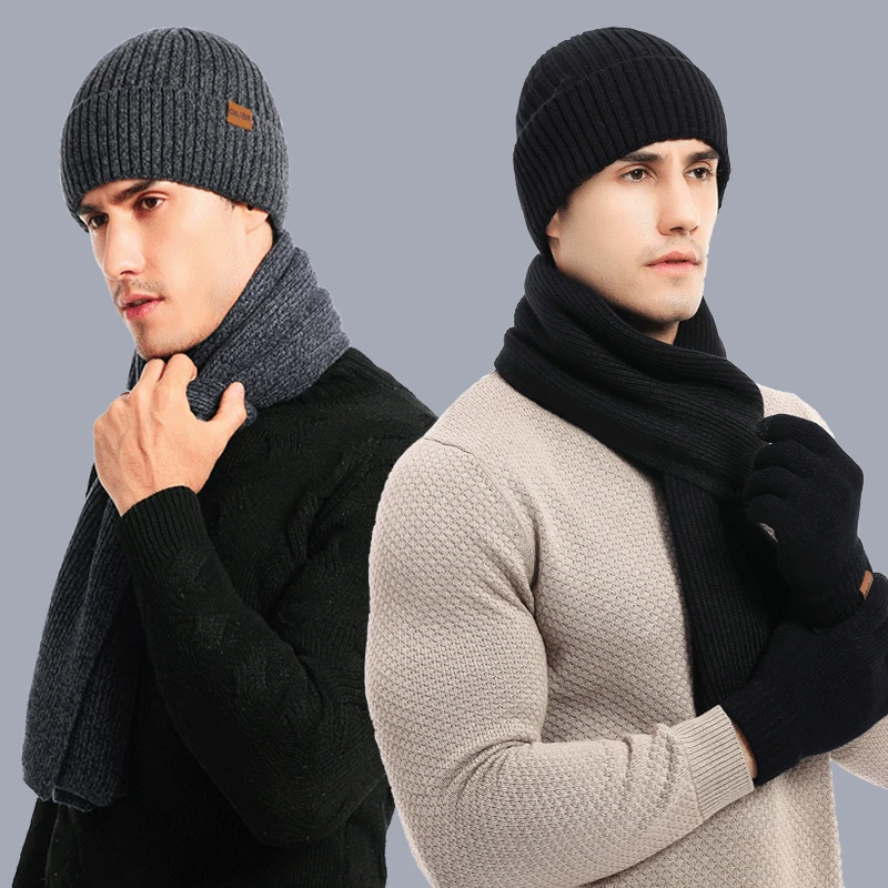 Top Trends: New Fashion Versatile Trend Autumn Winter Warm Solid Color Knitted Thickened Luxury Unisex Hat, Scarf And Glove Three Piece Set Shoppable Styles