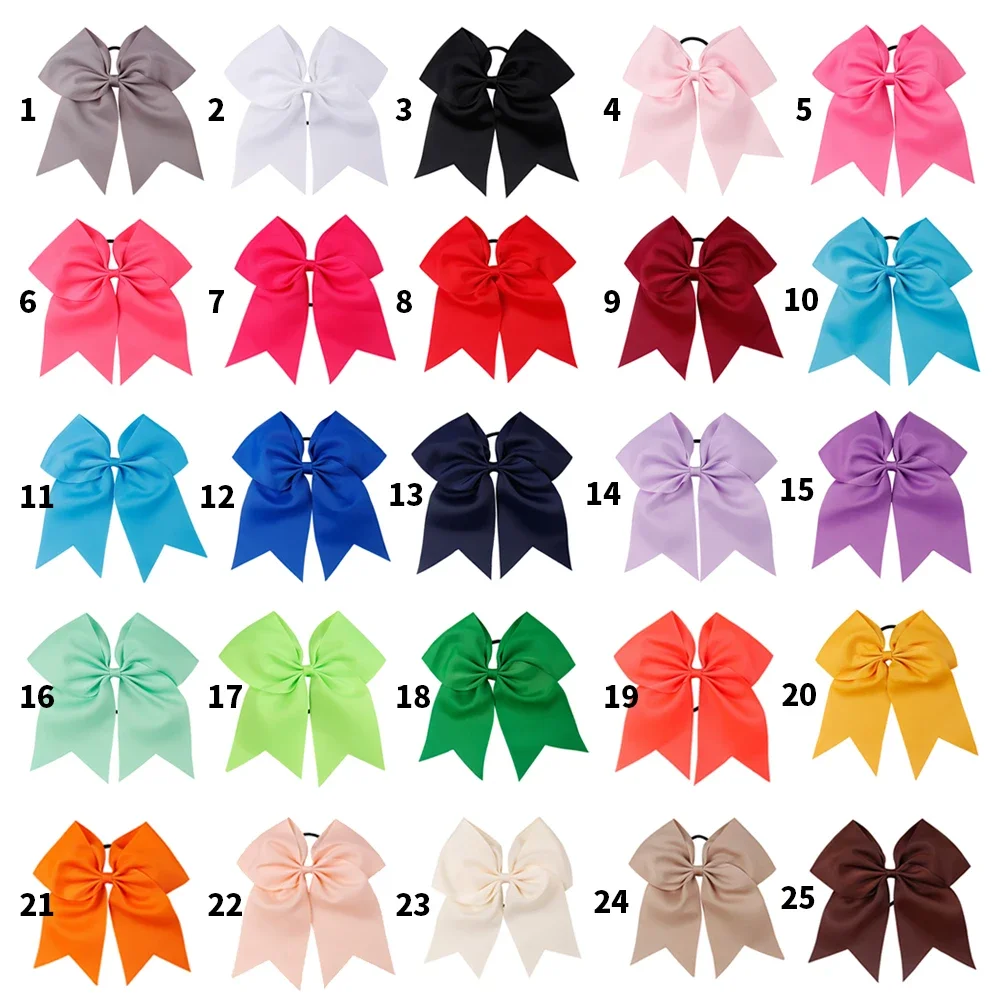 Top Trends: Ncmama 25pcs / lot 7&quot; Solid Cheer Bows Colorful Elastic Hair Band Grosgrain Ponytail Cheer Hairbow For Kids Girls Hair Accessories Shoppable Styles