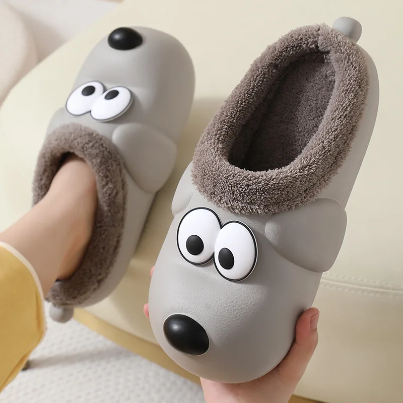 Top Trends: Winter Warm Home Slippers Women Cartoon Dog Waterproof Slippers Men Indoor Cotton Shoes Non-Slips Soft EVA Slippers Couples Shoe Shoppable Styles