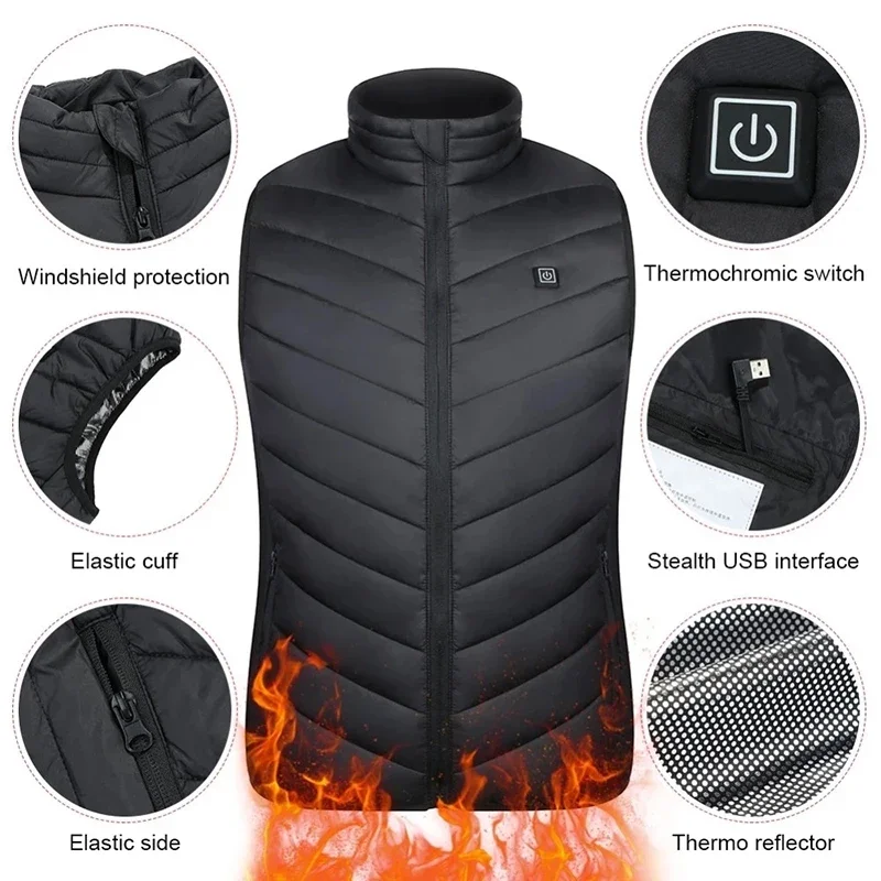 Top Trends: 15 / 4 Areas Heated Vest Men Women Usb Heated Jacket Heating Vest Thermal Clothing Hunting Vest Winter Heating Jacket BlackS-6XL Shoppable Styles