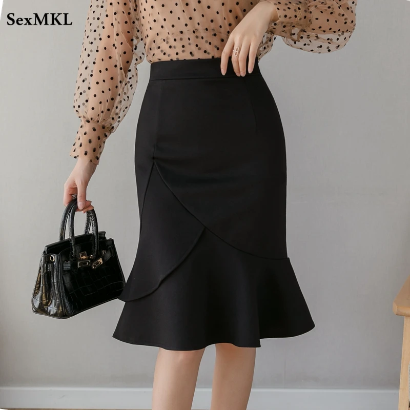 Top Trends: Oversized Black Mermaid Skirts Womens 2023 Fashion Spring Summer High Waist Midi Skirt Women Elegant Sexy Mid Length Skirt Red Shoppable Styles