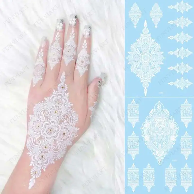 Top Trends: White Henna Tattoo Stickers For Hand Temporary Tattoos For Women Mehndi Women&#039;s Body Art Wedding Party Fake Tatoo Shoppable Styles