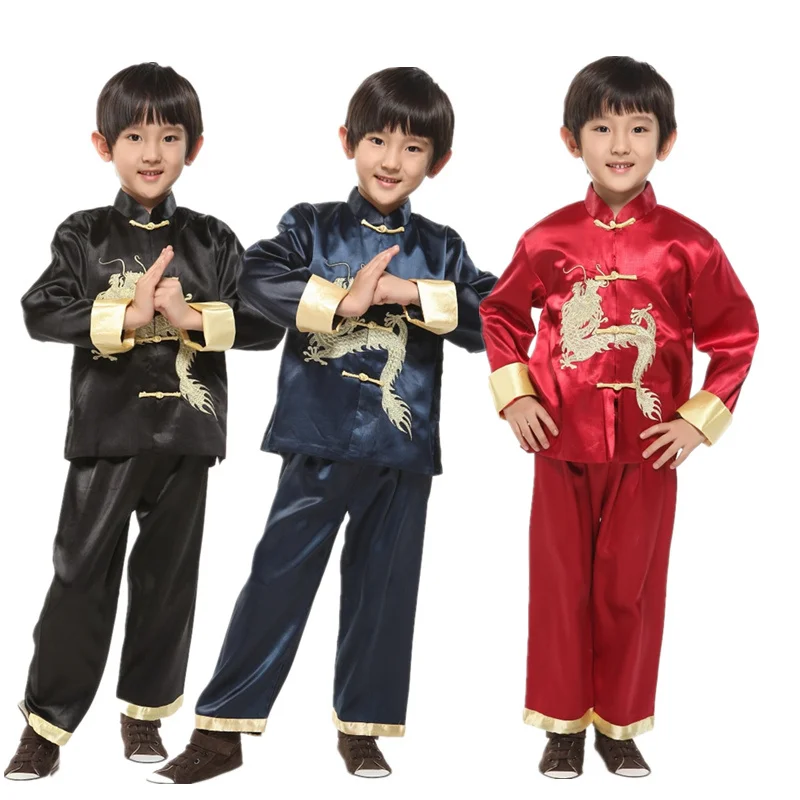 Top Trends: Kids Chinese Style Tang Suit Dragon Embroidery Boy Girl Children New Year Party Outfits KungFu Traditional Oriental Clothing Set Shoppable Styles