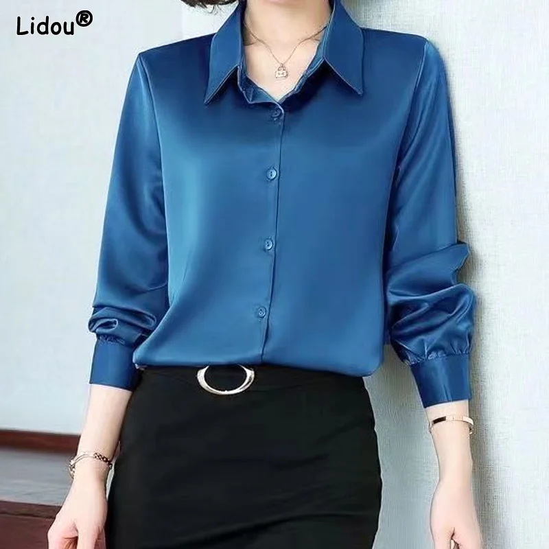 Top Trends: Elegant Turn-down Collar Blouses Temperament Solid Thin Button Pleated Fashion Casual Office Intellectual Women&#039;s Clothing 2023 Shoppable Styles