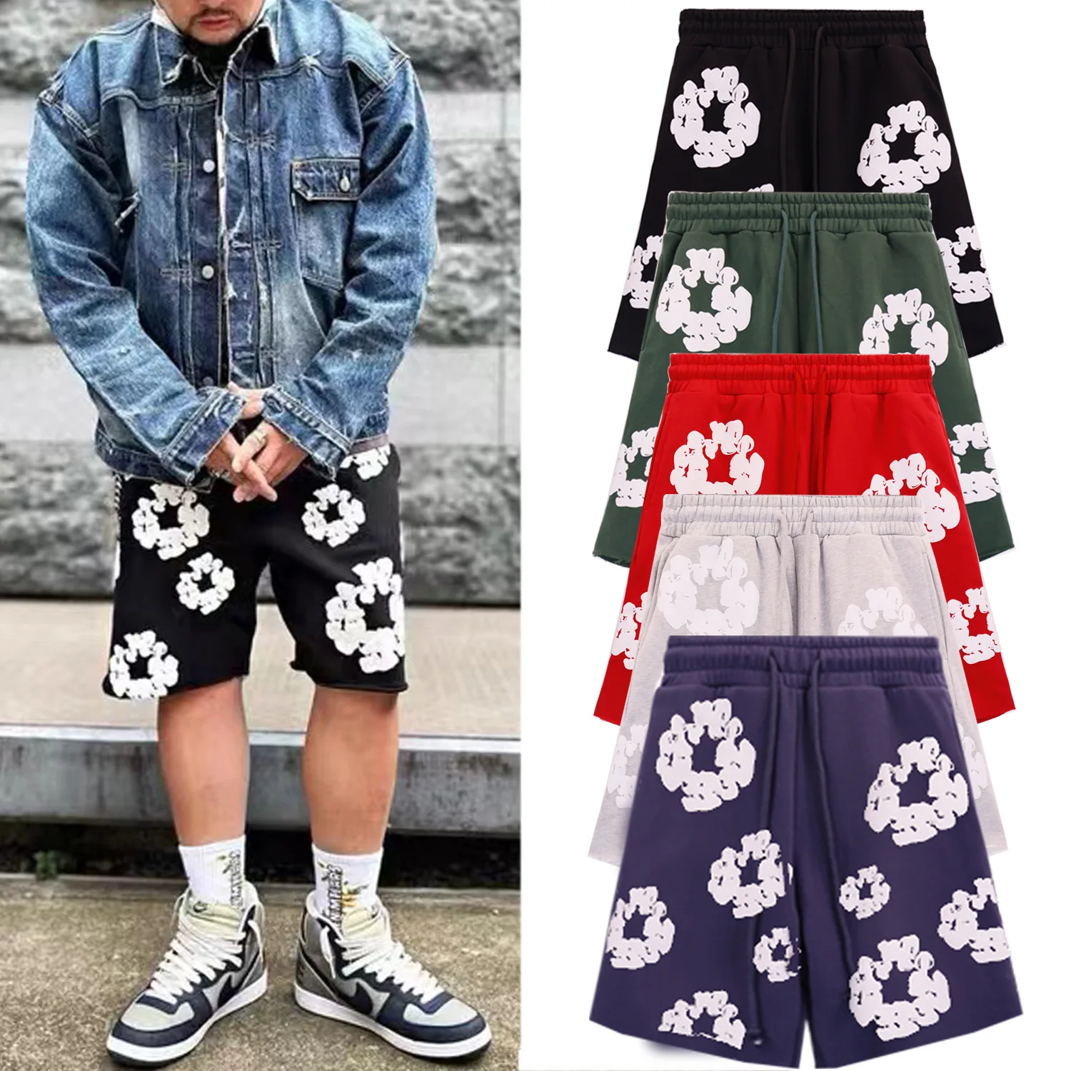 Top Trends: Classic Original Host Line Garland Foam Shorts Suit American Street Men And Women Casual Y2k Five-point Pants Shorts Women Shoppable Styles