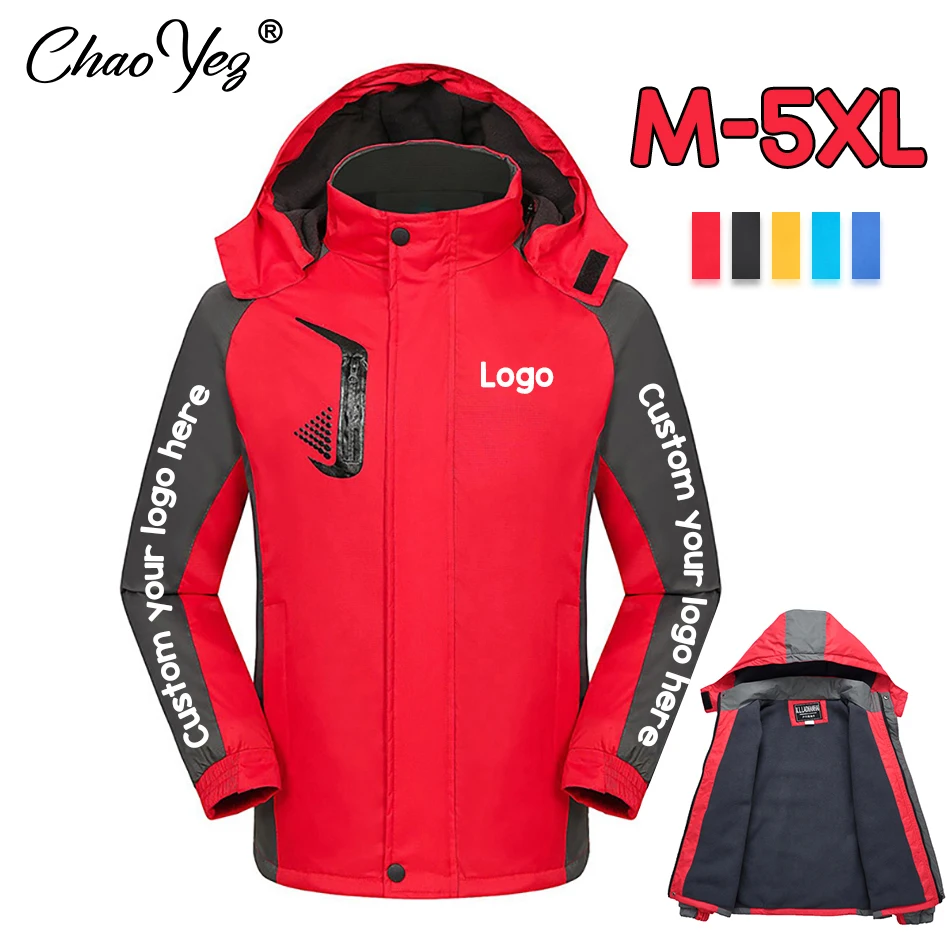 Top Trends: DIY Logo Men&#039;s Casual Hooded Waterproof Windbreaker Fleece Jacket Coat Regular Fit Coat For Autumn Winter Outdoors Hiking 2023 Shoppable Styles