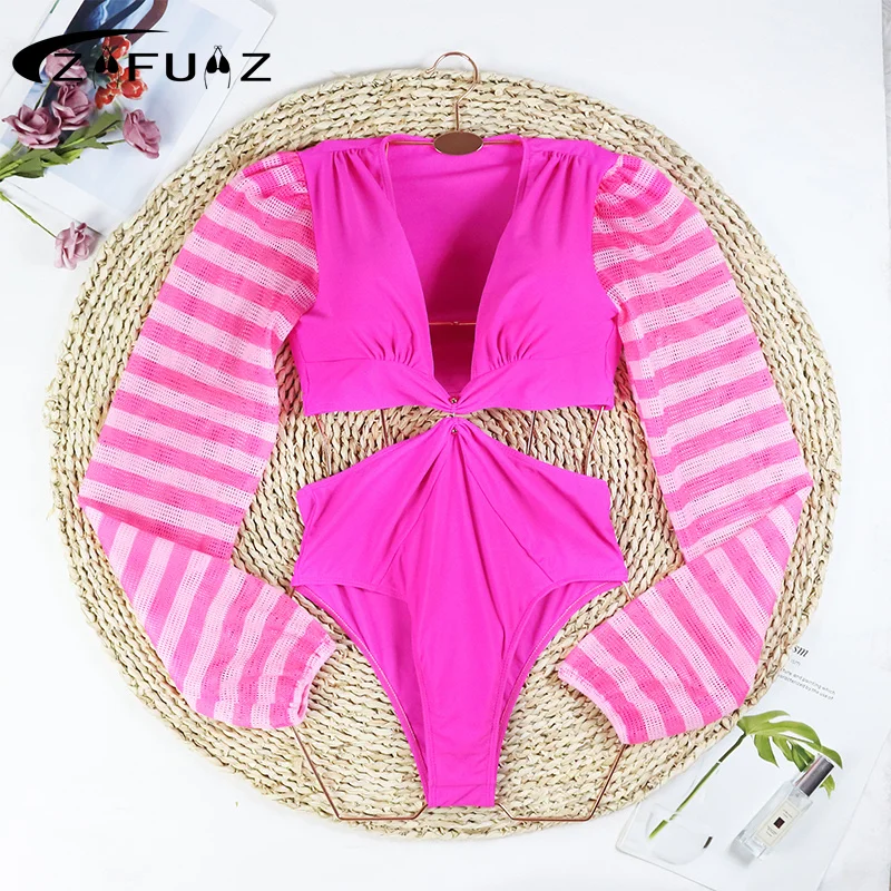 Top Trends: ZAFUAZ 2023 Long Sleeve Swimwear One Piece Women Swimsuit Swimming Suits Cross Halter Bathing Suit Beachwear Skirt Surf Wear Shoppable Styles