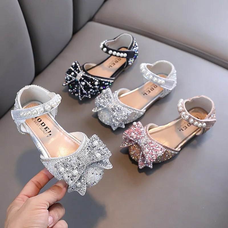 Top Trends: Sweet Girl Princess Shoes Fashion Rhinestone Pearl Bow Baby Shoes Kids Party Children&#039;s Dance Little Girls Leather Shoes New G83 Shoppable Styles