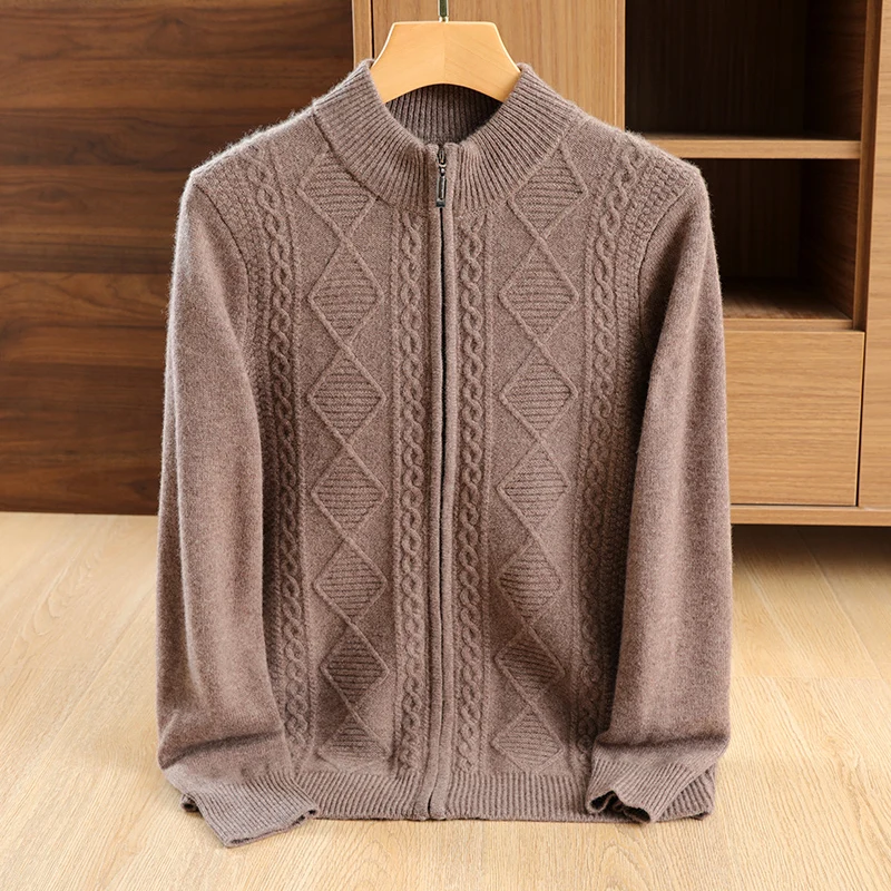 Top Trends: 100% Wool Men's Thickened Full Zippered Cardigan Autumn And Winter Business Casual Knitted Solid Color Minimalist Sweater Jacket Shoppable Styles