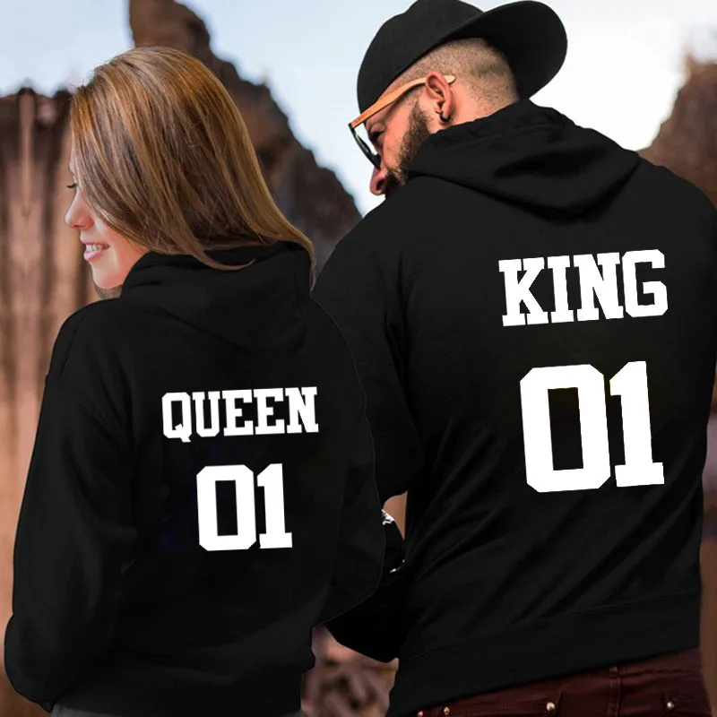 Top Trends: Lover Hoodie King 01 Queen 01 Letter Front Rear Printing Hoodies Couple Harajuku Sweatshirt Fleece Pullover Long Sleeve Clothing Shoppable Styles