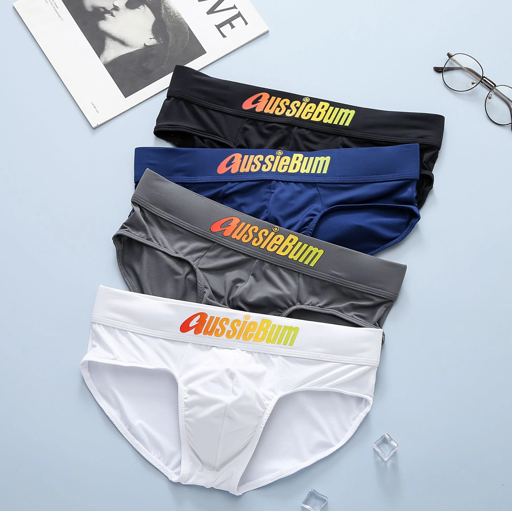 Top Trends: Aussiebum Men's Briefs Milk Silk Low Waist Elastic Comfortable U Convex Bag Colorful Words Shoppable Styles