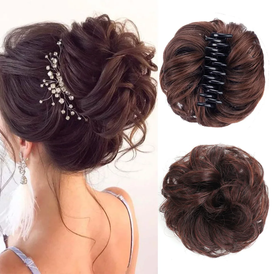 Top Trends: Xnaira Messy Hair Bun Synthetic Claw Clip In Chignon For Women Hair Scrunchies Extension Curly Wavy Messy Updo Hairpiece Shoppable Styles