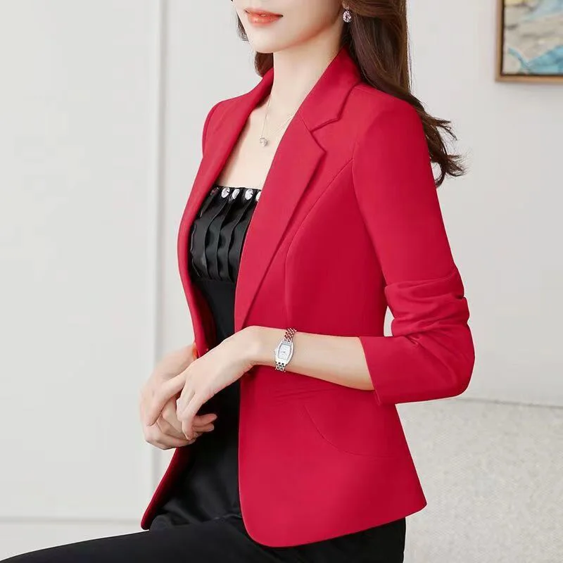 Top Trends: Elegant Lapel Button Loose Pockets Solid Color Blazer Women's Clothing 2023 Autumn New Casual Tops All-match Office Lady Blazers Shoppable Styles