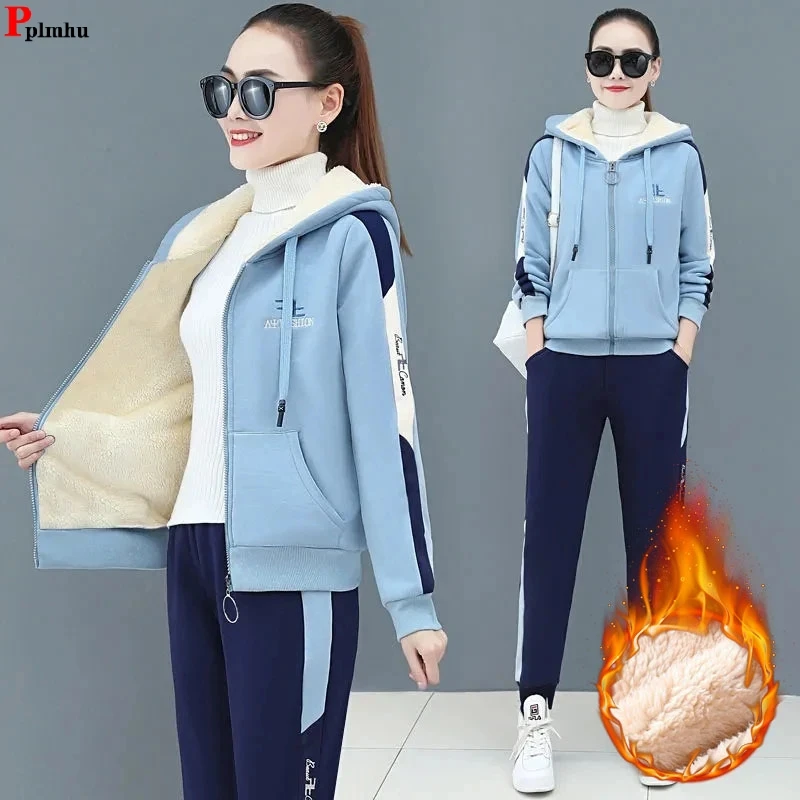 Top Trends: Oversize 90kg Winter Warm Two Piece Set Women Zip Up Hoodies Outfit Ankle Length Thick Harem Jogger Pant Suit Casual Tracksuit Shoppable Styles