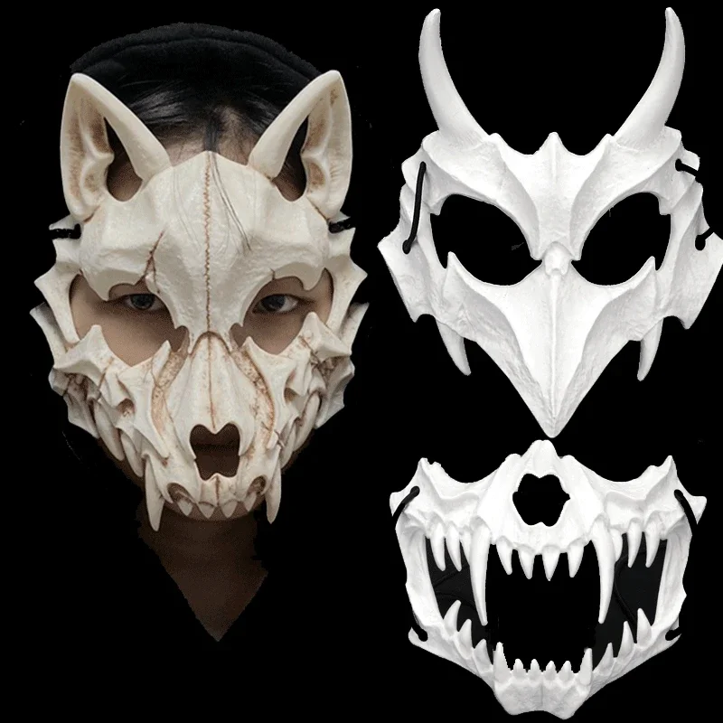 Top Trends: Skull Party Mask Demon Werewolf Tigers Skull Half Face Cover Mask Halloween Dance Prom Cosplay Costume Mask Prop Shoppable Styles