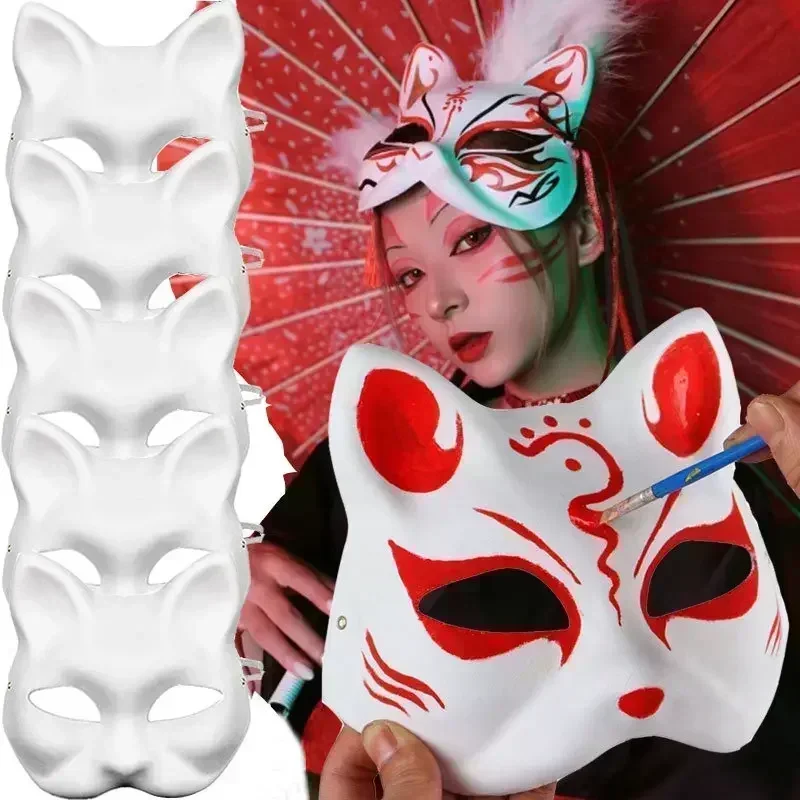 Top Trends: 5 / 1Pcs DIY White Blank Paintable Cat Mask Lightweight Durable Halloween Party Cosplay Prop Masked Ball Mask Animal Face Mask Shoppable Styles