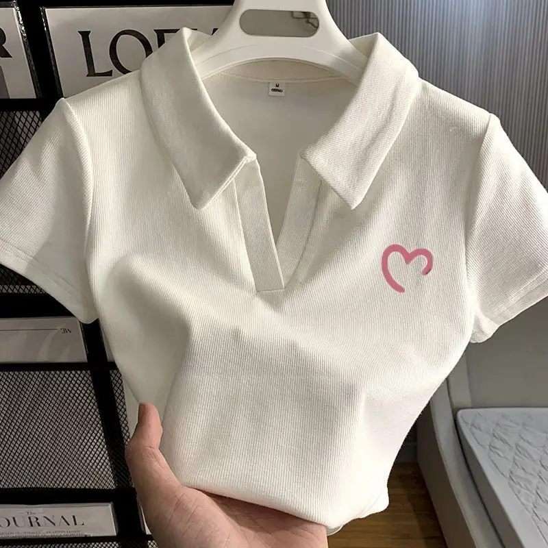 Top Trends: 2023 Summer Women's Embroidered Short Sleeve Polo Shirt Korean Style New Fashion Short Sports Top Chic Elegant Women's Clothing Shoppable Styles