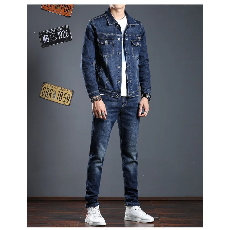 Top Trends: 2023 Spring Denim Jacket Men's New Suit Jacket Jacket Pants Two Men's Spring And Autumn Jeans Men Clothing Pantalones Suit Shoppable Styles